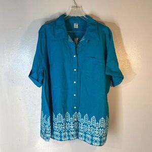 East‎ 5th Blue pattern short sleeve button up shirt 3XL cotton rayon NWT